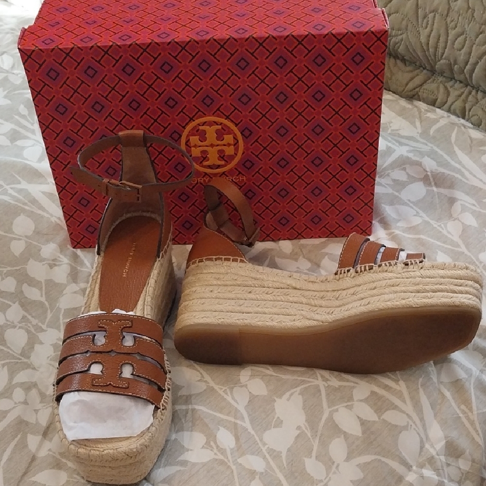 Tory Burch Bourbon Cage Wedge Espadrille Size 10 Like New!